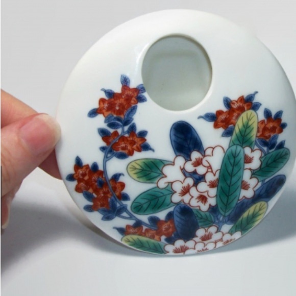 Vtg! Small Round Flat Disc Shaped Ceramic Bud Base Floral Tokyo National Museum - Picture 3 of 7